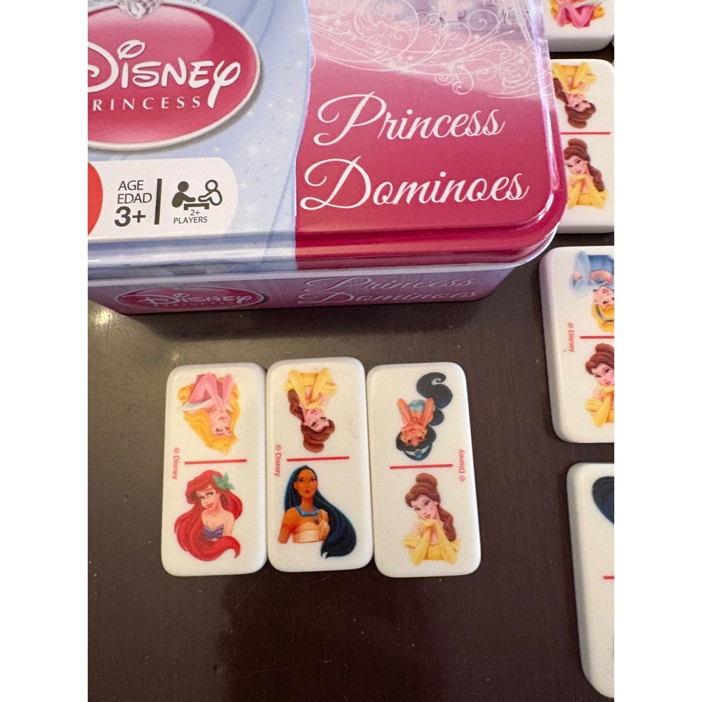 Disney Princess Dominoes 28 Piece Set Cardinal 69003 Pink Storage Tin 2009 Kids - Picture 9 of 15
